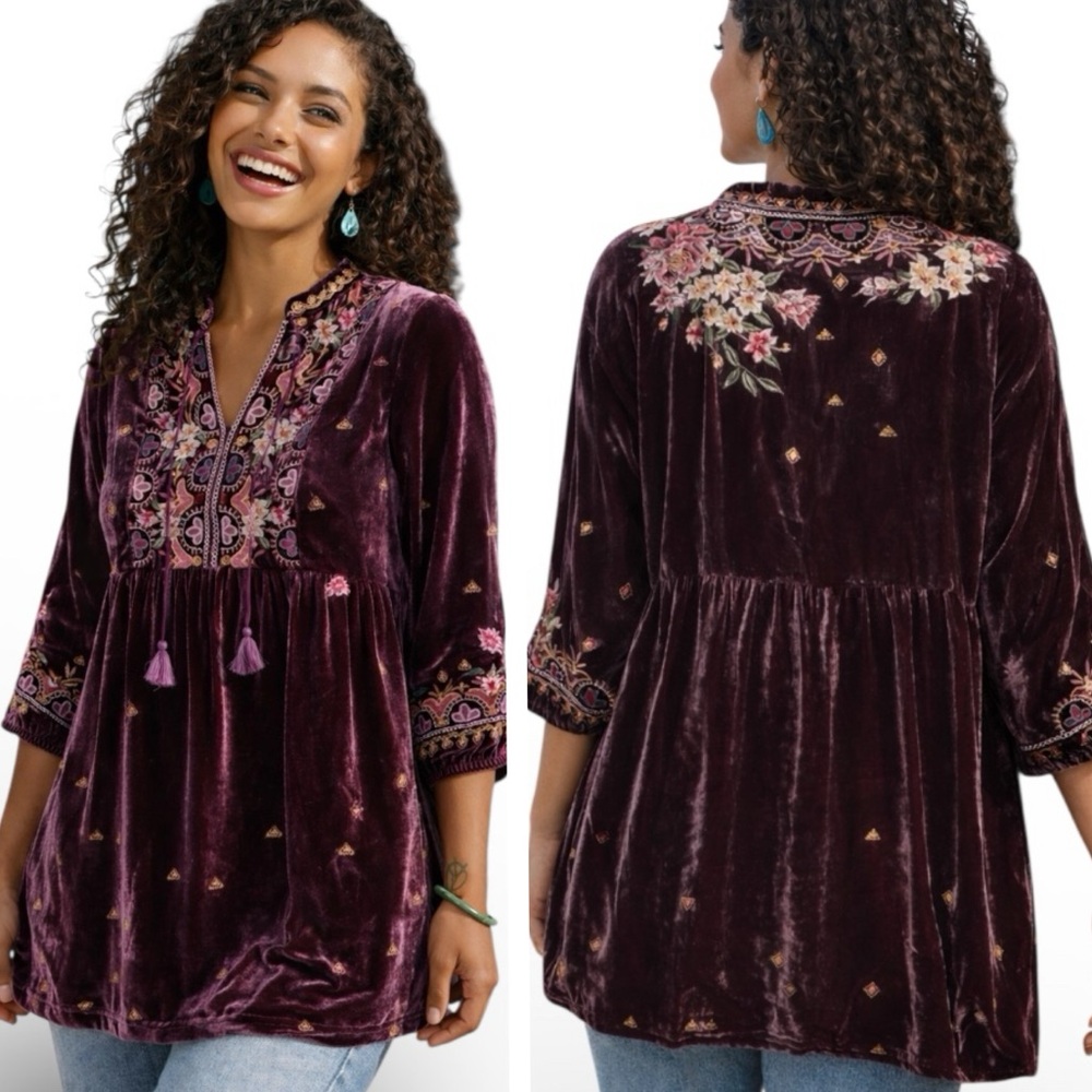 Johnny Was heavily embroidered Joanna velvet tunic NWT